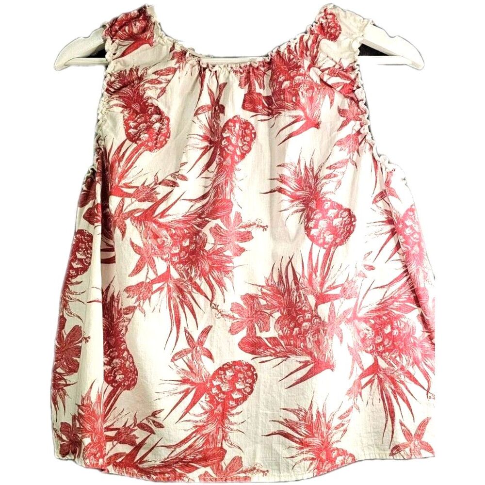 ANA XL Beach Tropical Pineapple Cold Shoulder Top Boho Resort Cotton